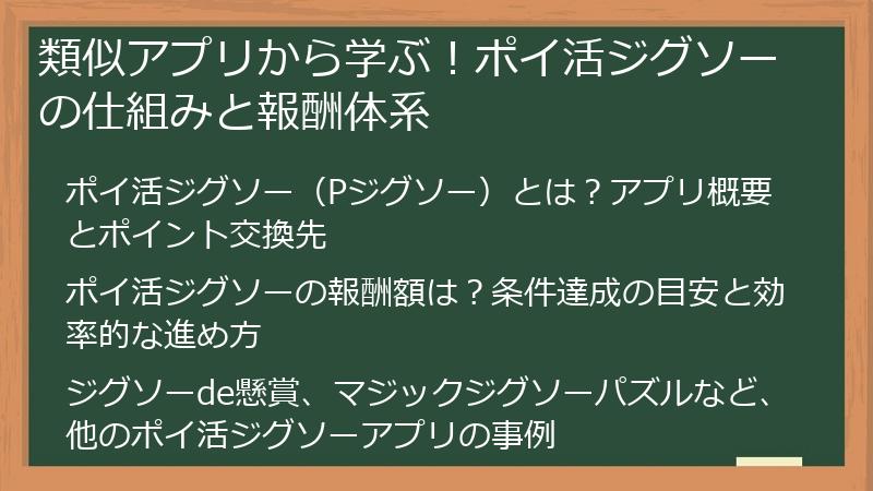 類似アプリから学ぶ！ポイ活ジグソーの仕組みと報酬体系