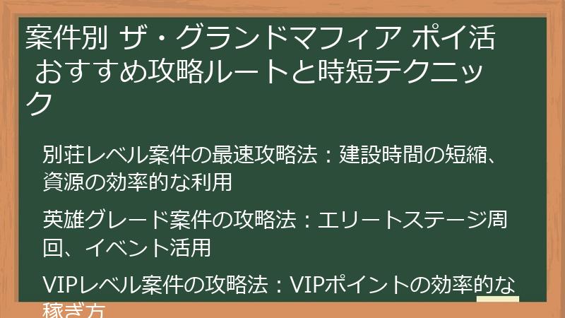案件別 ザ・グランドマフィア ポイ活 おすすめ攻略ルートと時短テクニック