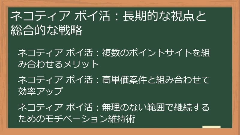 ネコティア ポイ活:長期的な視点と総合的な戦略