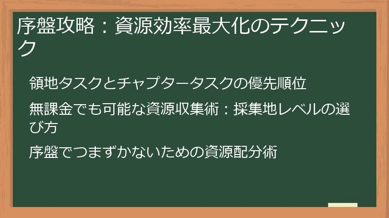 序盤攻略：資源効率最大化のテクニック