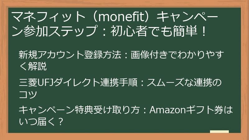 マネフィット（monefit）キャンペーン参加ステップ：初心者でも簡単！