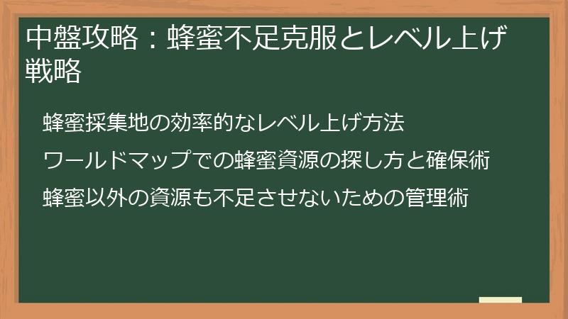 中盤攻略：蜂蜜不足克服とレベル上げ戦略