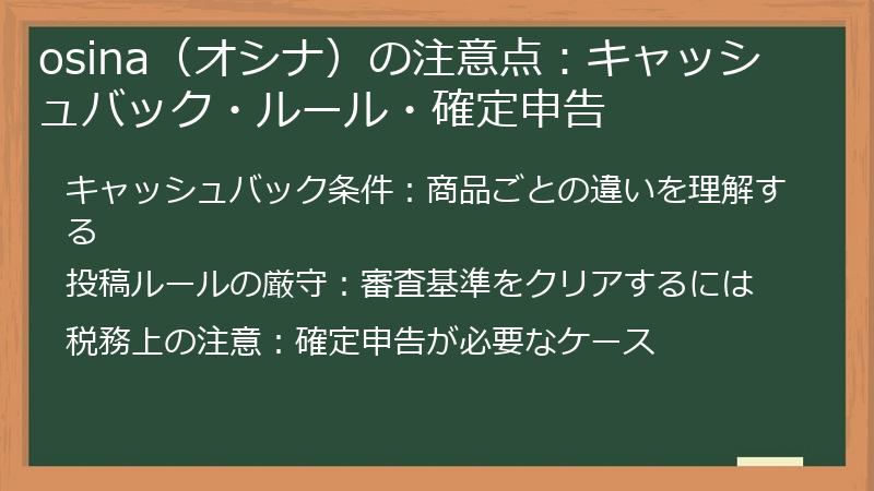 osina（オシナ）の注意点：キャッシュバック・ルール・確定申告