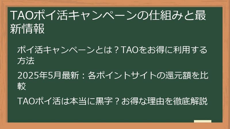 TAOポイ活キャンペーンの仕組みと最新情報
