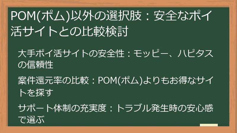 POM(ポム)以外の選択肢：安全なポイ活サイトとの比較検討