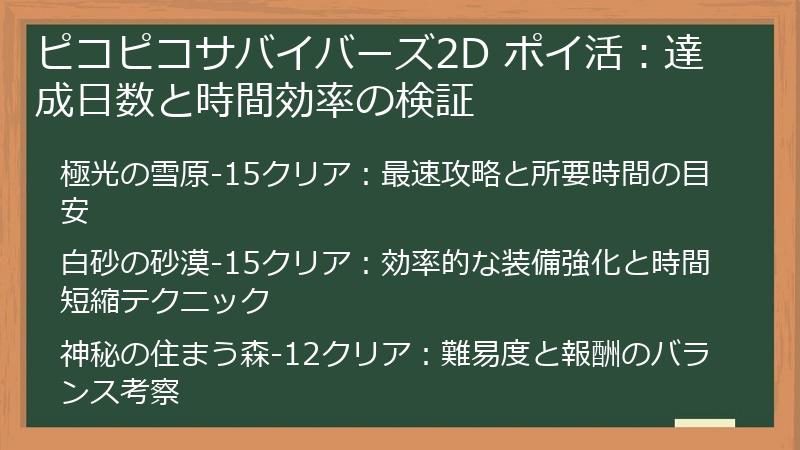 ピコピコサバイバーズ2D ポイ活：達成日数と時間効率の検証