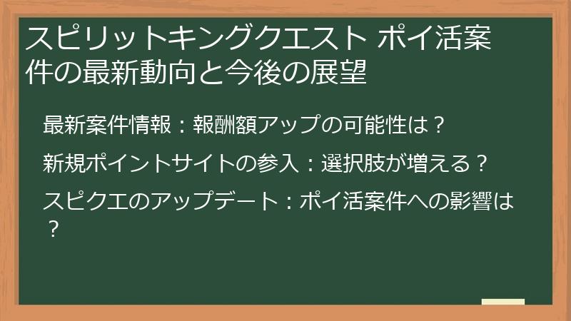 スピリットキングクエスト ポイ活案件の最新動向と今後の展望
