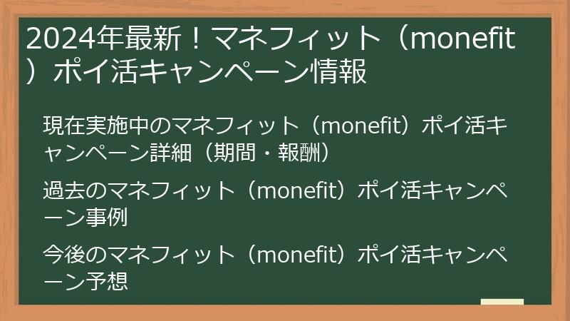 2024年最新！マネフィット（monefit）ポイ活キャンペーン情報