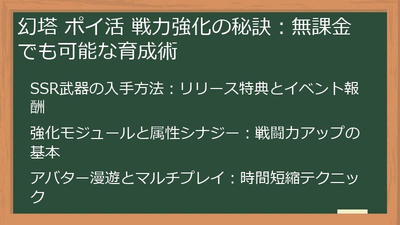 幻塔 ポイ活 戦力強化の秘訣：無課金でも可能な育成術