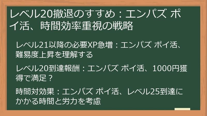 レベル20撤退のすすめ：エンパズ ポイ活、時間効率重視の戦略