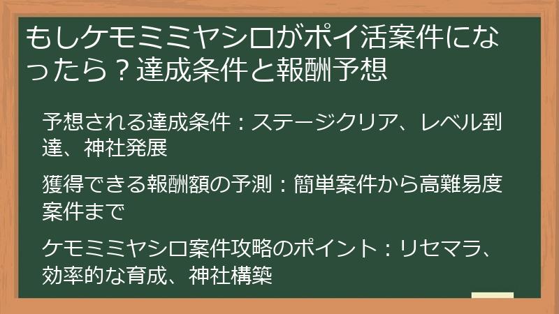 もしケモミミヤシロがポイ活案件になったら？達成条件と報酬予想