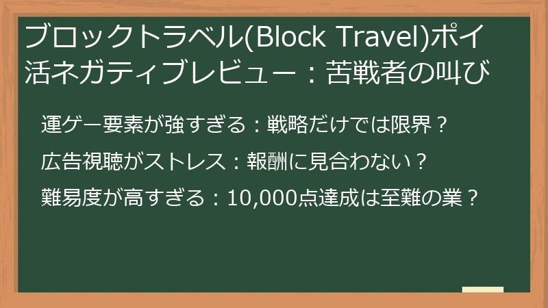 ブロックトラベル(Block Travel)ポイ活ネガティブレビュー:苦戦者の叫び