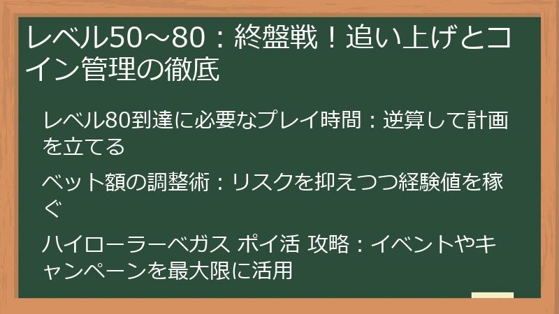 レベル50～80：終盤戦！追い上げとコイン管理の徹底