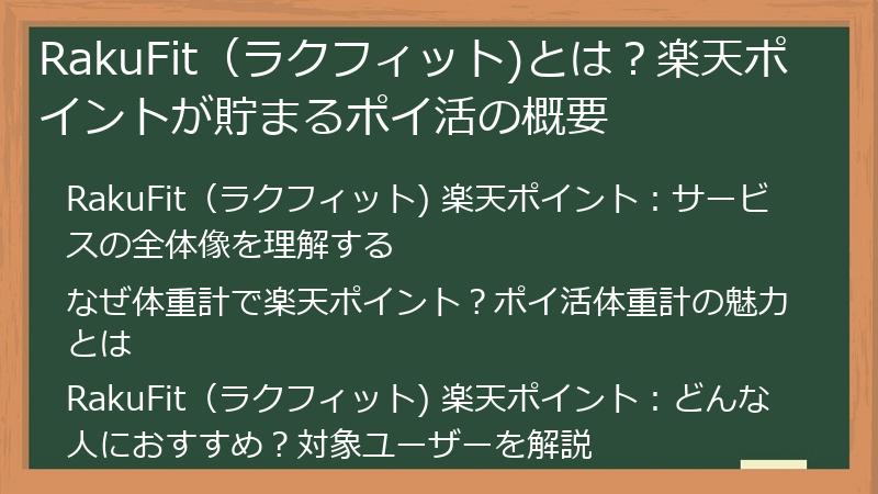 RakuFit（ラクフィット)とは？楽天ポイントが貯まるポイ活の概要