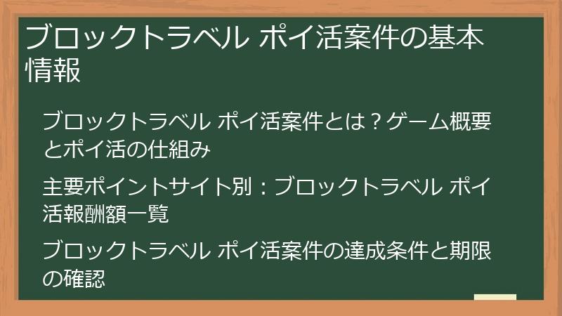 ブロックトラベル ポイ活案件の基本情報