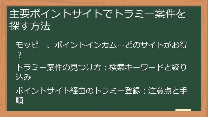 主要ポイントサイトでトラミー案件を探す方法