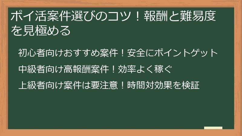 ポイ活案件選びのコツ！報酬と難易度を見極める