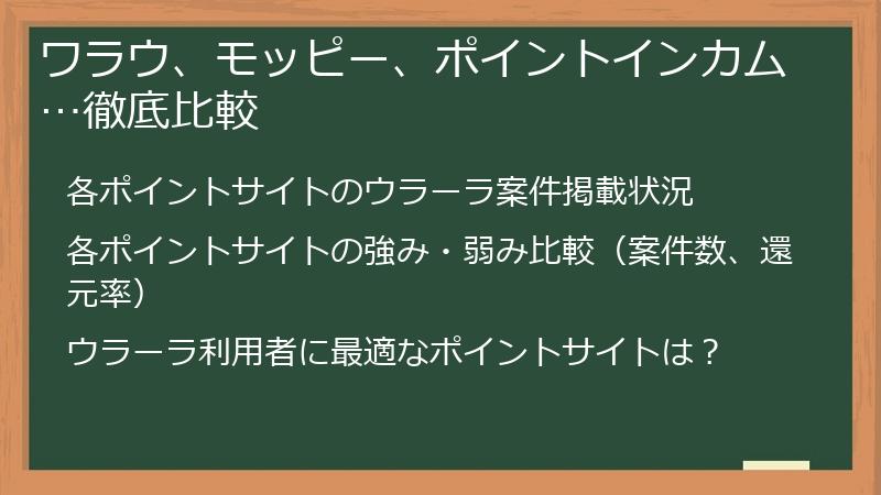 ワラウ、モッピー、ポイントインカム…徹底比較
