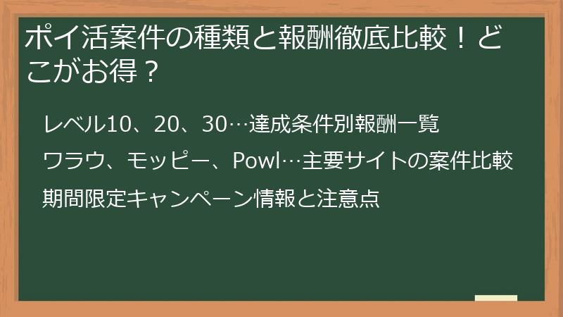 ポイ活案件の種類と報酬徹底比較！どこがお得？
