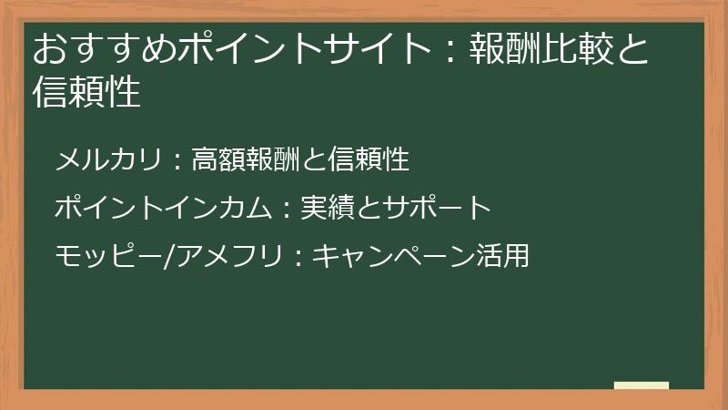 おすすめポイントサイト：報酬比較と信頼性