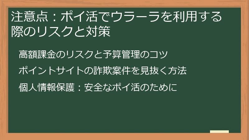 注意点：ポイ活でウラーラを利用する際のリスクと対策