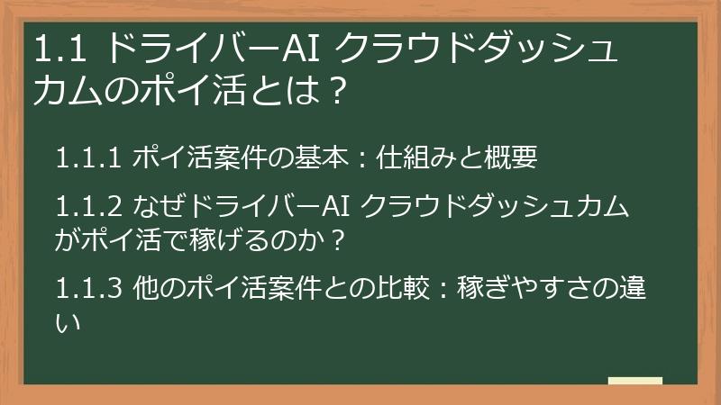 1.1 ドライバーAI クラウドダッシュカムのポイ活とは？