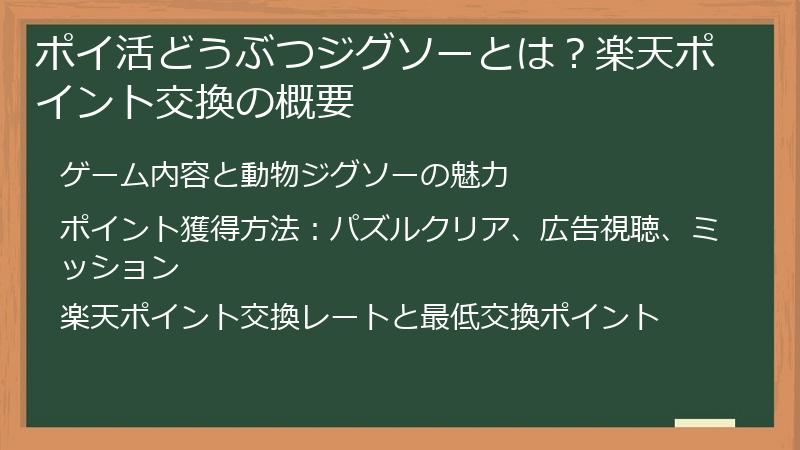 ポイ活どうぶつジグソーとは？楽天ポイント交換の概要