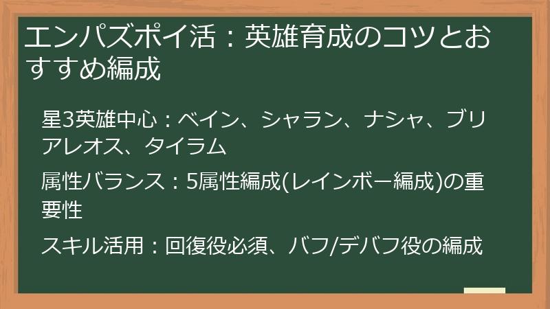 エンパズポイ活：英雄育成のコツとおすすめ編成