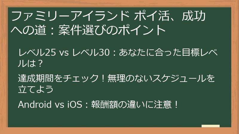 ファミリーアイランド ポイ活、成功への道：案件選びのポイント