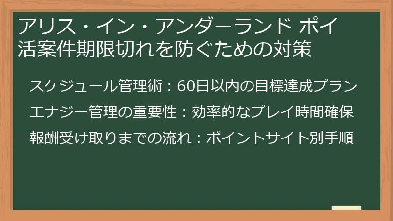アリス・イン・アンダーランド ポイ活案件期限切れを防ぐための対策