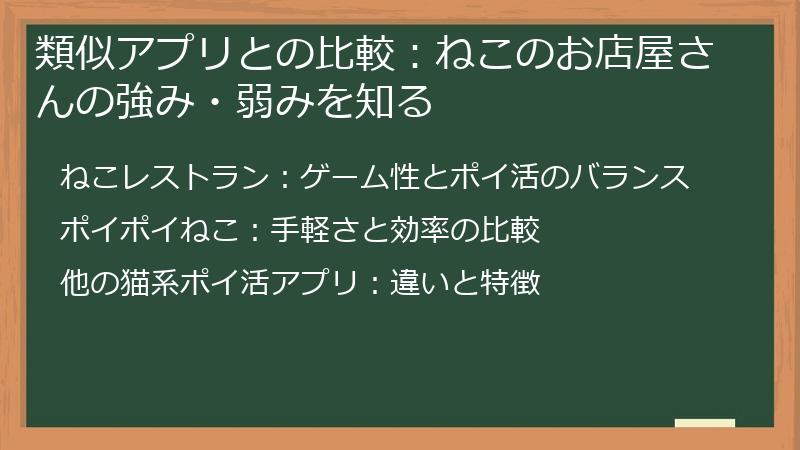 類似アプリとの比較:ねこのお店屋さんの強み・弱みを知る