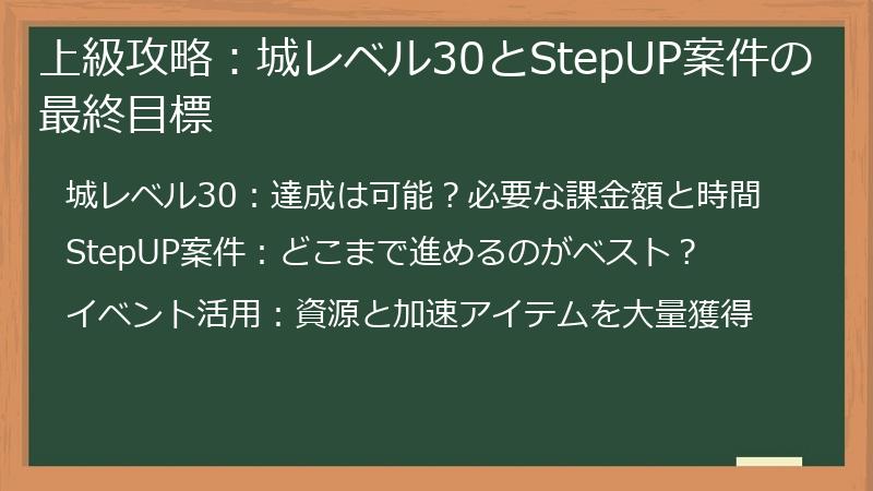 上級攻略：城レベル30とStepUP案件の最終目標