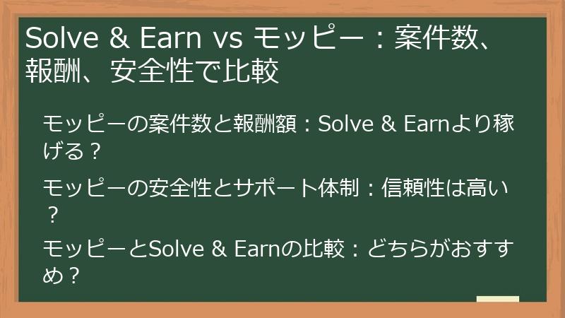 Solve & Earn vs モッピー：案件数、報酬、安全性で比較