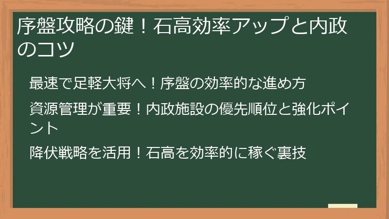 序盤攻略の鍵！石高効率アップと内政のコツ