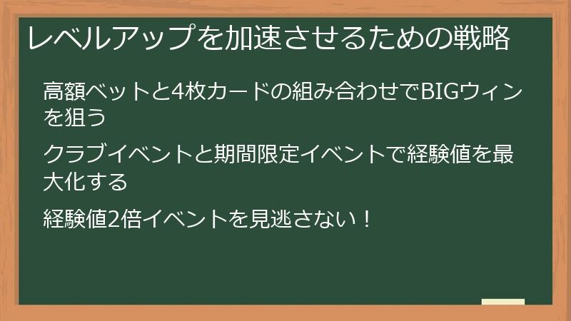 レベルアップを加速させるための戦略