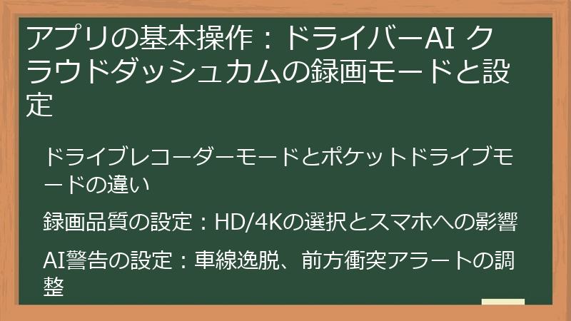 アプリの基本操作：ドライバーAI クラウドダッシュカムの録画モードと設定