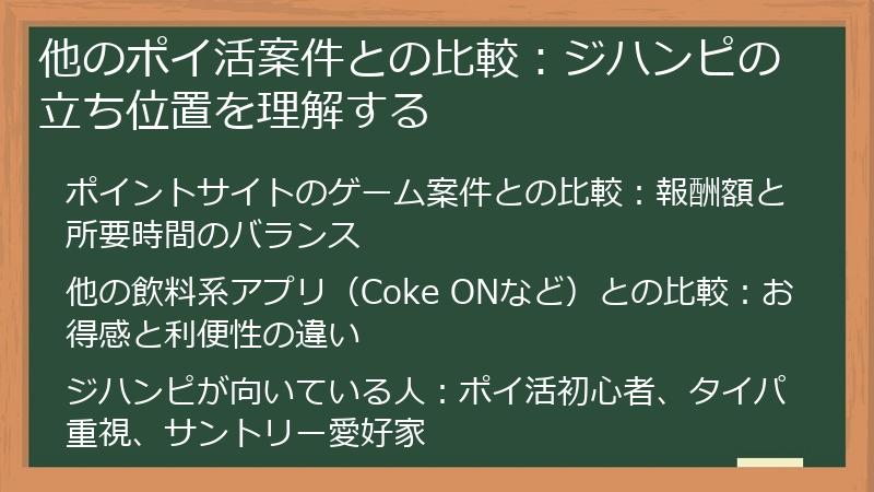 他のポイ活案件との比較:ジハンピの立ち位置を理解する