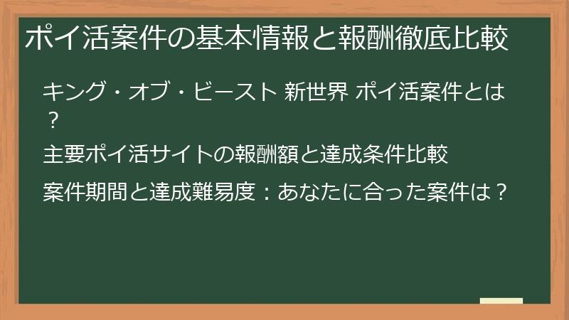 ポイ活案件の基本情報と報酬徹底比較