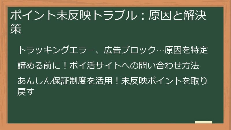 ポイント未反映トラブル：原因と解決策