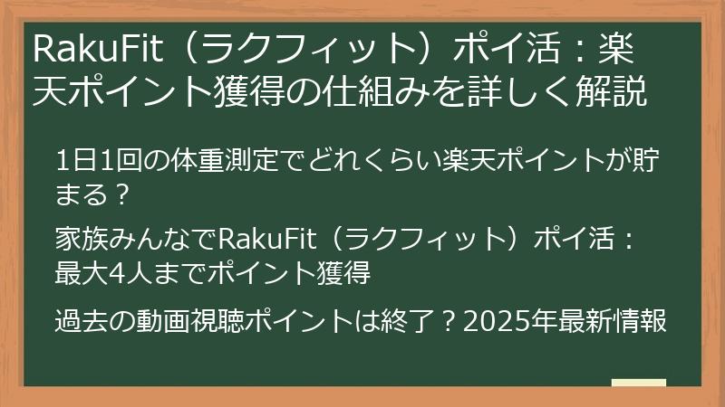 RakuFit（ラクフィット）ポイ活：楽天ポイント獲得の仕組みを詳しく解説