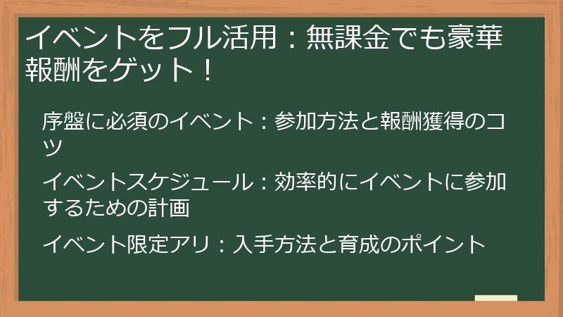 イベントをフル活用：無課金でも豪華報酬をゲット！