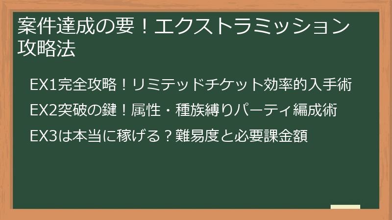 案件達成の要！エクストラミッション攻略法