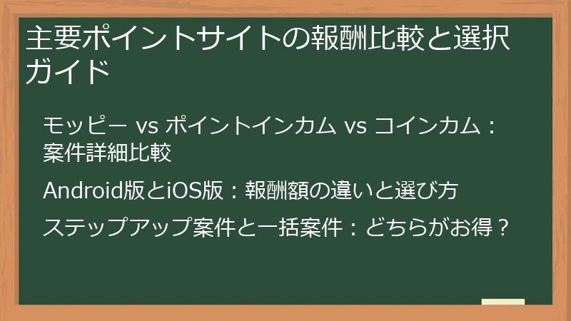 主要ポイントサイトの報酬比較と選択ガイド