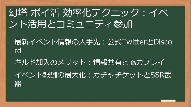 幻塔 ポイ活 効率化テクニック:イベント活用とコミュニティ参加