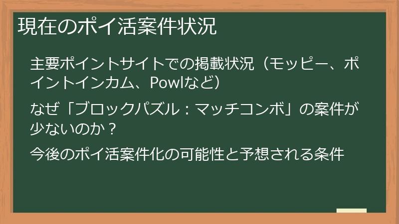 現在のポイ活案件状況