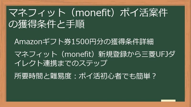マネフィット（monefit）ポイ活案件の獲得条件と手順