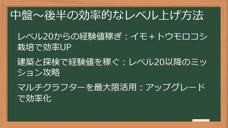 中盤～後半の効率的なレベル上げ方法