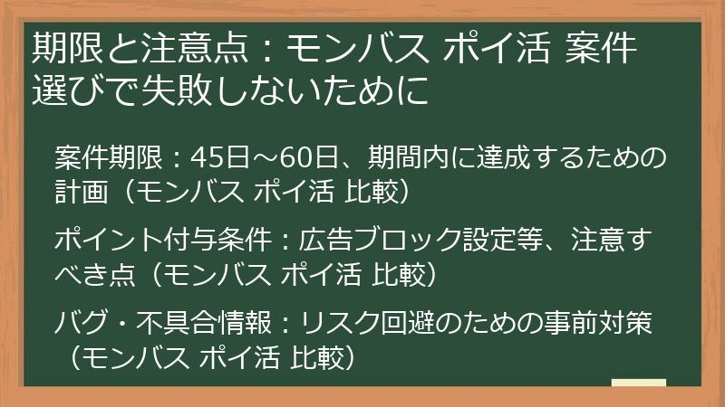 期限と注意点：モンバス ポイ活 案件選びで失敗しないために