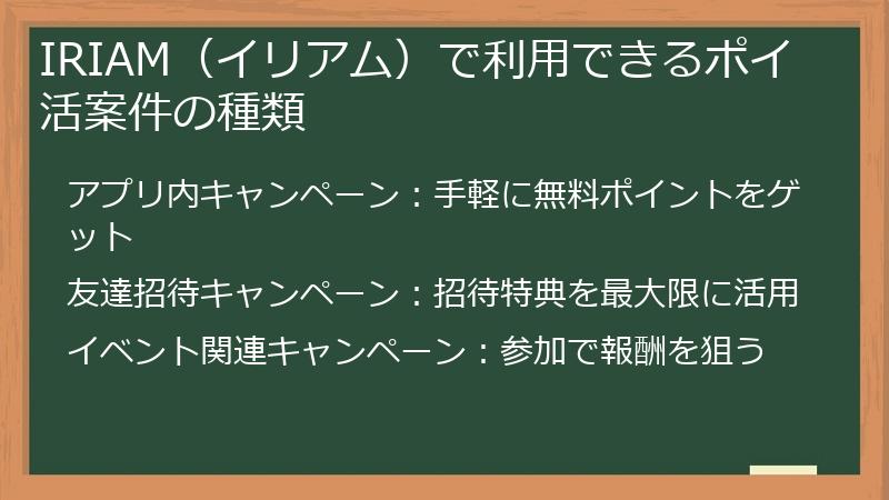 IRIAM（イリアム）で利用できるポイ活案件の種類