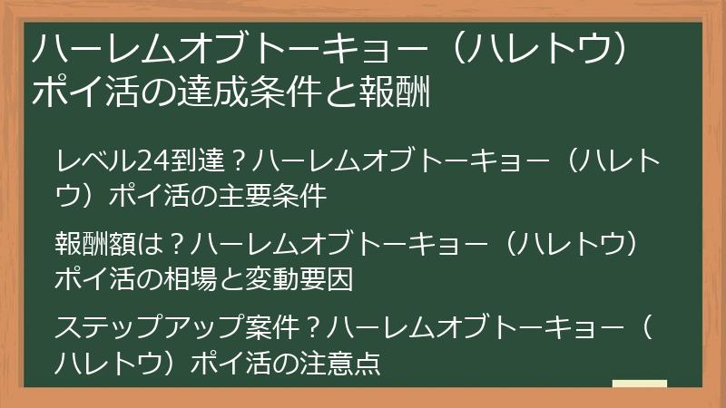 ハーレムオブトーキョー（ハレトウ）ポイ活の達成条件と報酬